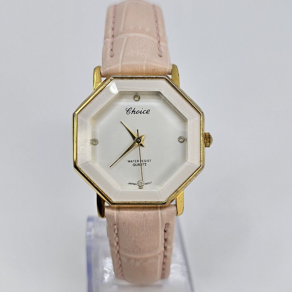 Choice Women's Octagon Watch 30MM White Dial New Pink Leather Bands New Battery